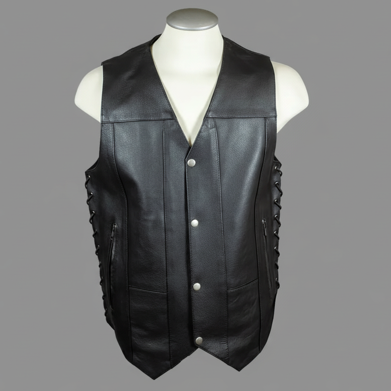 Open Road Men's 10 Pocket Leather Vest 