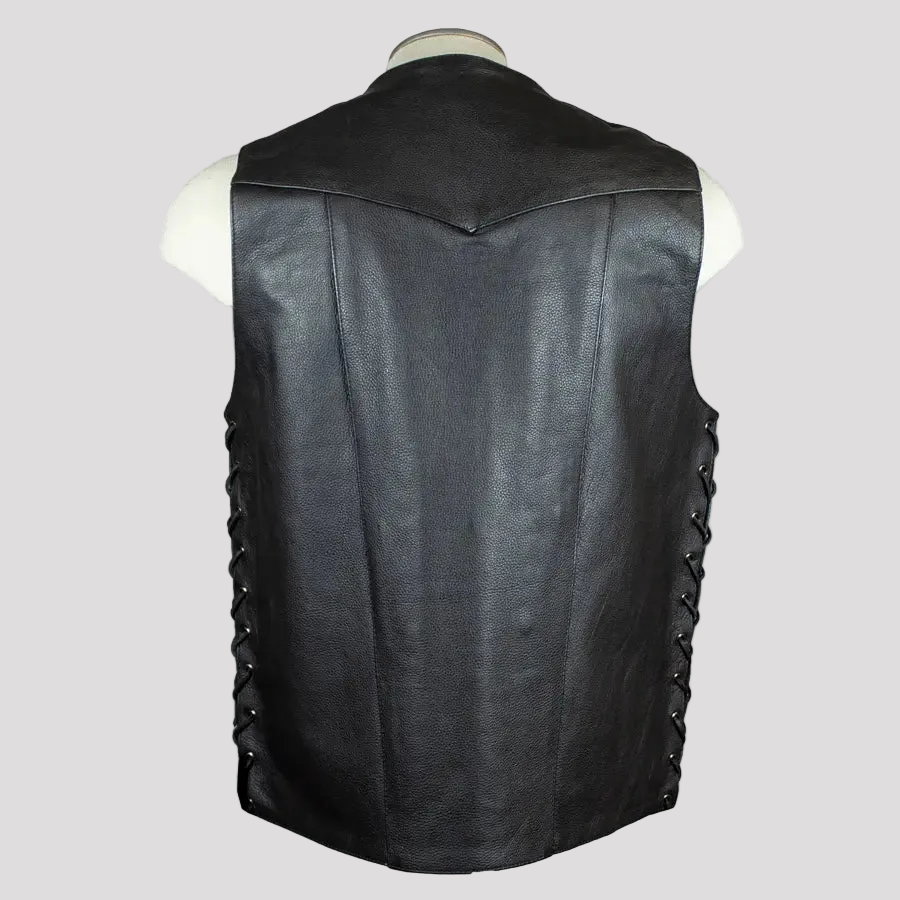 Open Road Men's 10 Pocket Leather Vest 