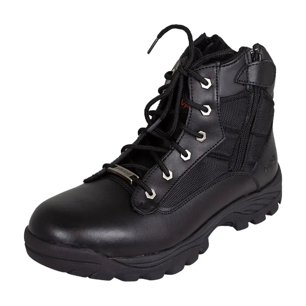 Open Road Men's Black Leather Tactical Lace-Up Boots with Side Zippers Entry EX-STOCK Canada 