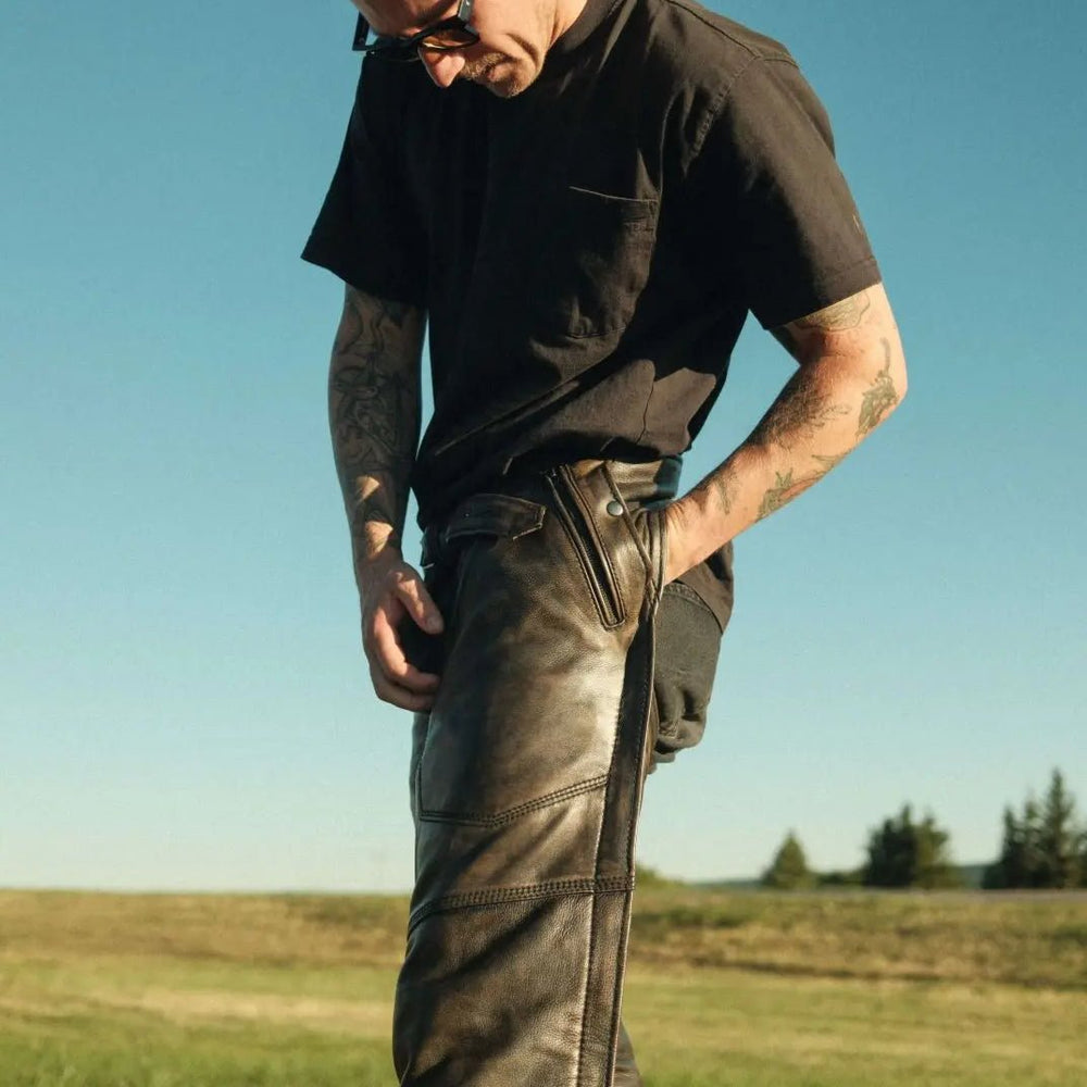 سراويل جلدية رجالية بنية ممزقة من Open Road بأربع جيوبEX-STOCK Canada 