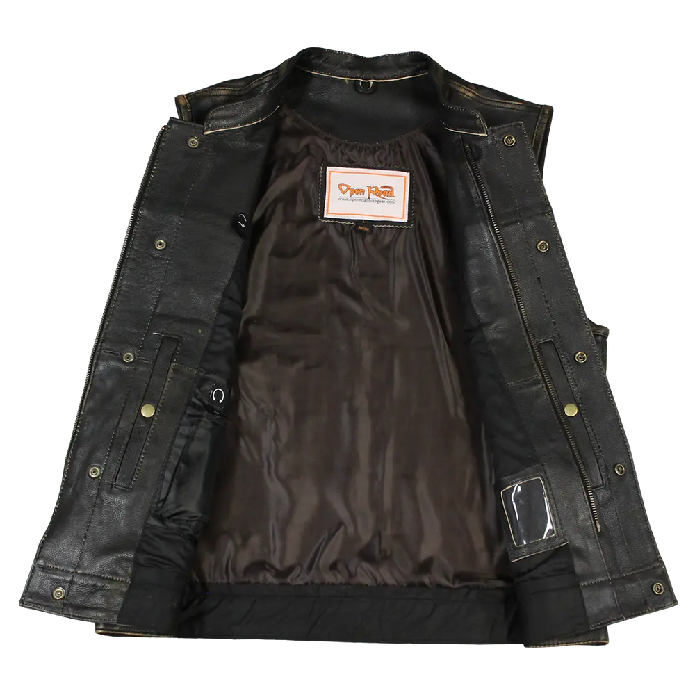 Open Road Men's Distressed Leather Club Vest EX-STOCK Canada 
