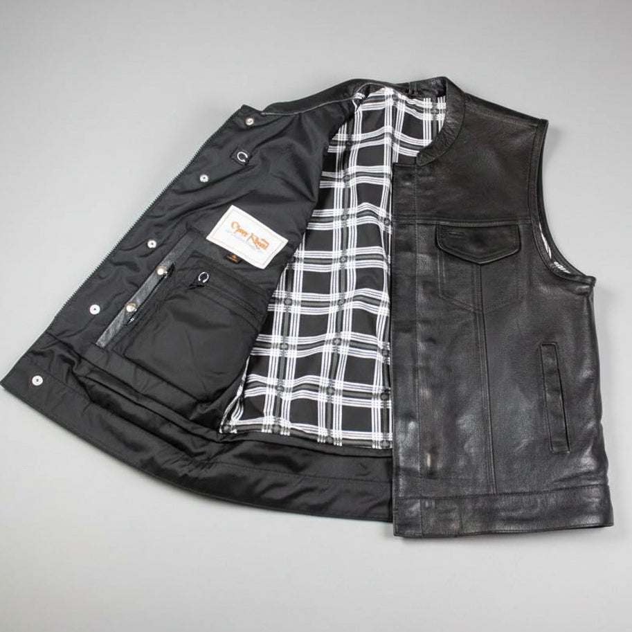 Open Road Men's Flannel Lined Leather Club Vest 