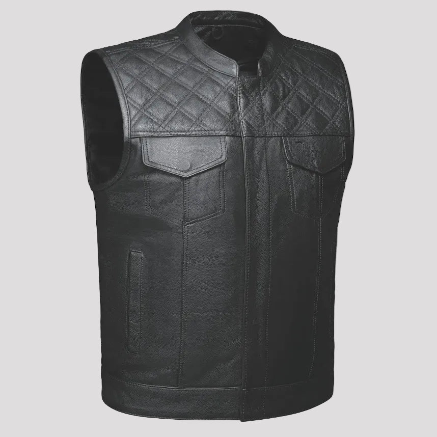 Open Road Men's Upside Leather with Black Stitched Diamonds Vest 