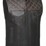 Open Road Men's Upside Leather with Orange Stitched Diamonds Vest EX-STOCK Canada 