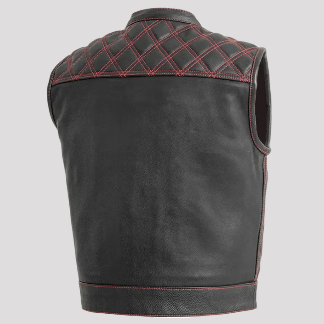 Open Road Men's Upside Leather with Red Stitched Diamonds Vest 