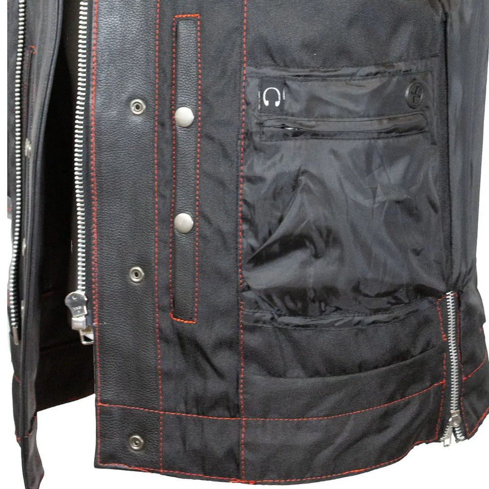 Gilet da uomo Open Road Upside in pelle con diamanti cuciti rossi 