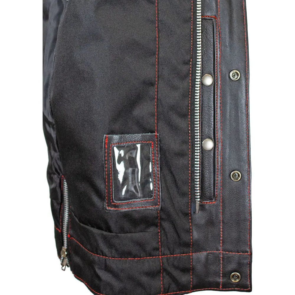 صدرية جلد رجالية من أوبن رود مع ماسة مخيطة باللون الأحمرEX-STOCK Canada 