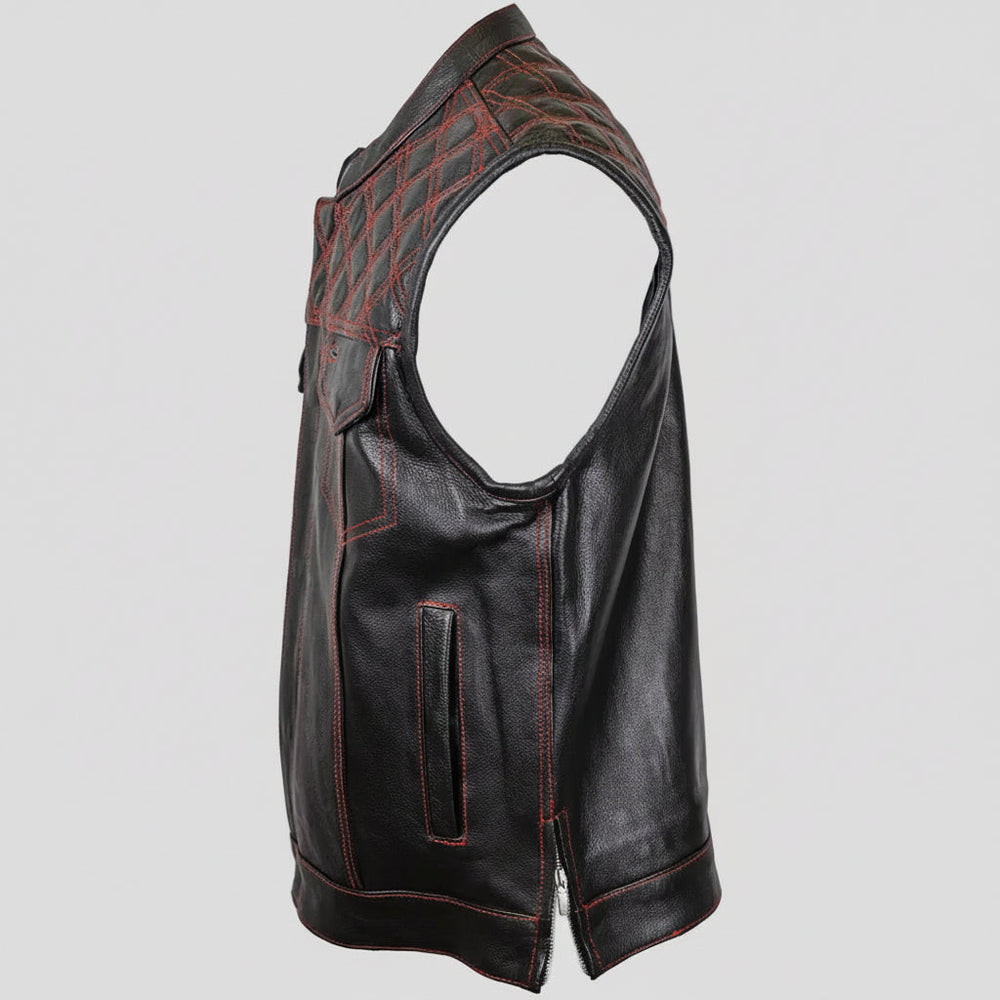 Gilet da uomo Open Road Upside in pelle con diamanti cuciti rossi 
