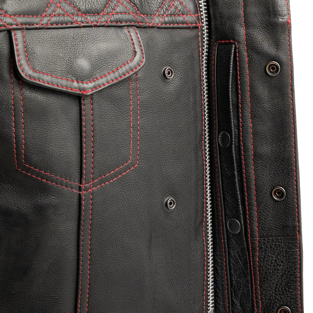 Gilet da uomo Open Road Upside in pelle con diamanti cuciti rossi 