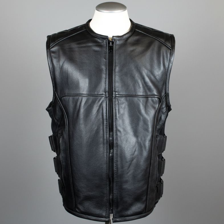 Open Road Men's Zip-Up Tactical Leather Vest 