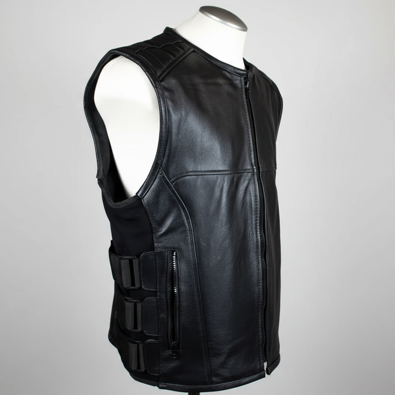 Open Road Men's Zip-Up Tactical Leather Vest 