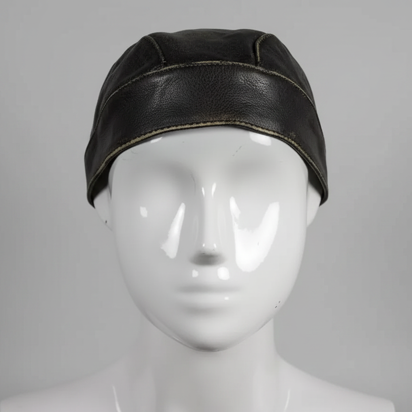 Open Road Rub Off Brown Leather Skull Cap 