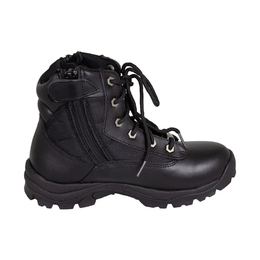 Open Road Women's Black Leather Tactical Lace-Up Boots with Side Zippers Entry EX-STOCK Canada 