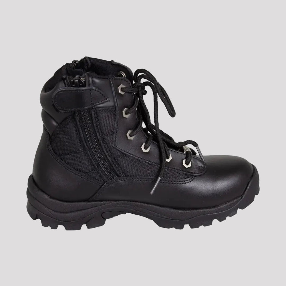 Open Road Women's Black Leather Tactical Lace-Up Boots with Side Zippers Entry 