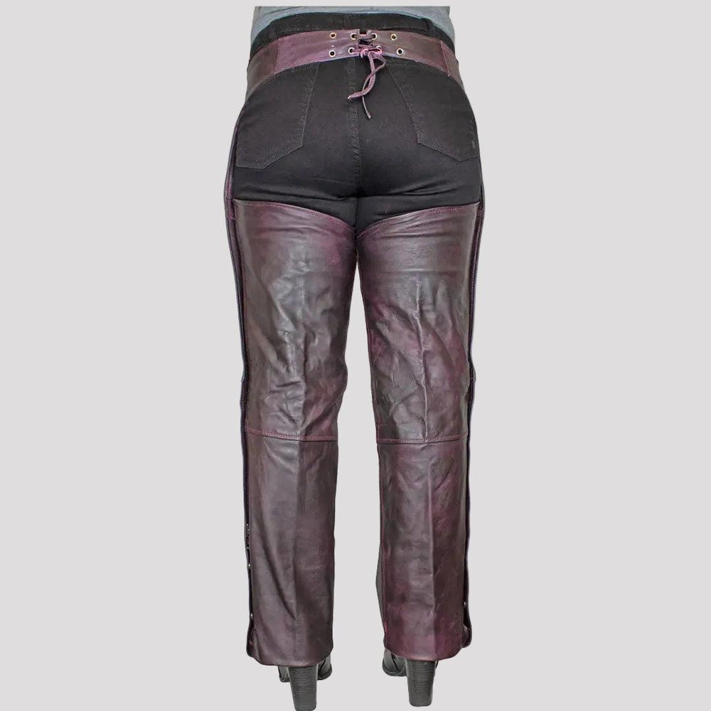 Open Road Women's Dark Purple Wash Leather Chaps 