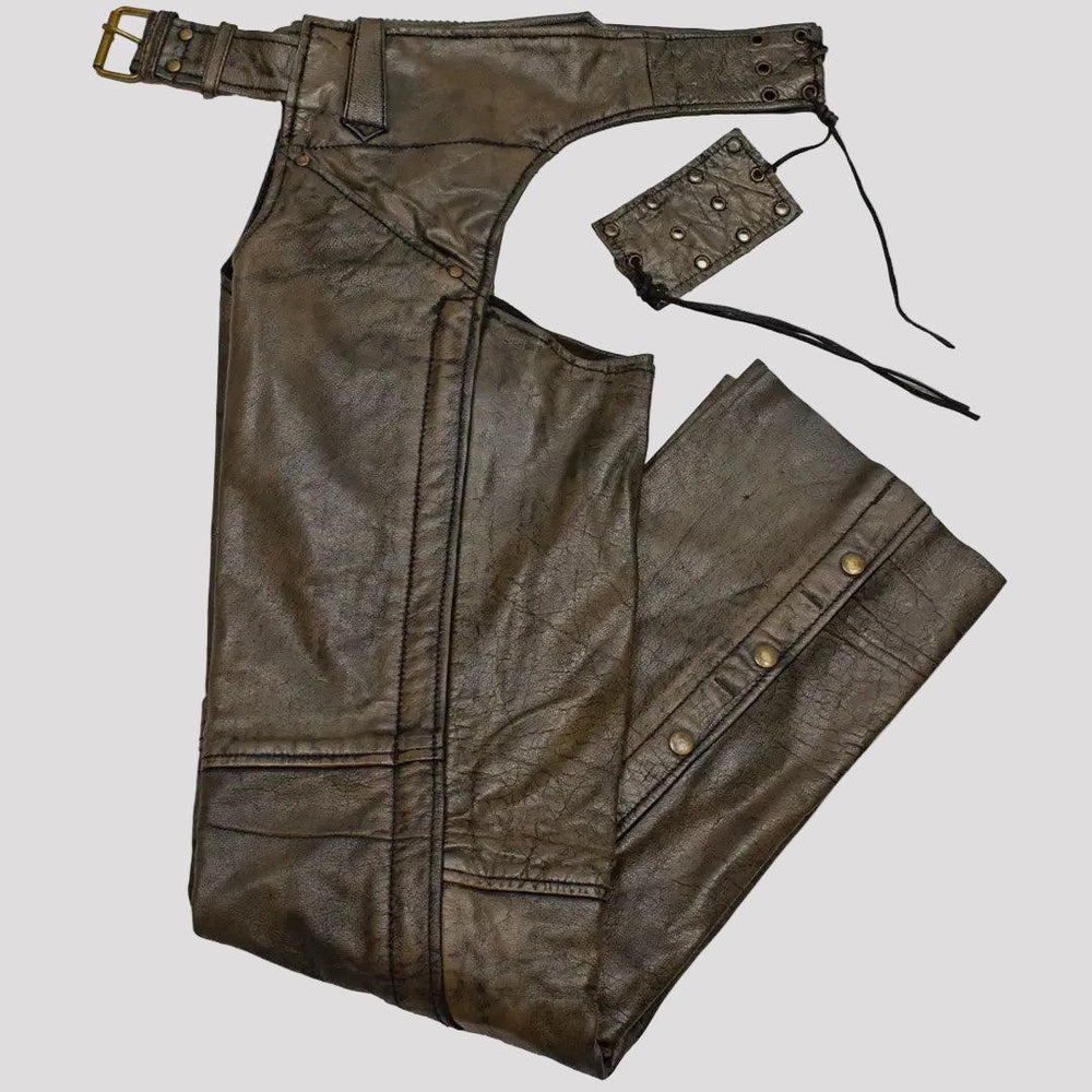 Chaps in pelle marrone consumata da donna Open Road 