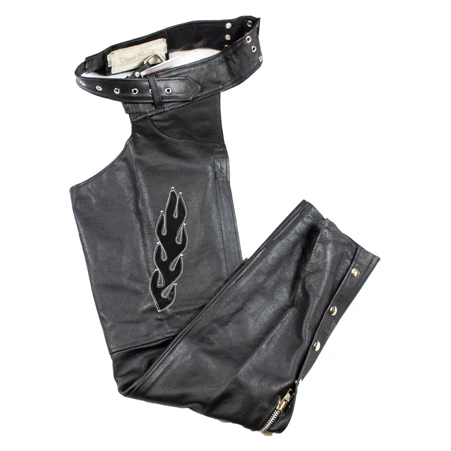 Open Road Women's Flame Inlay Premium Leather Chaps EX-STOCK Canada 