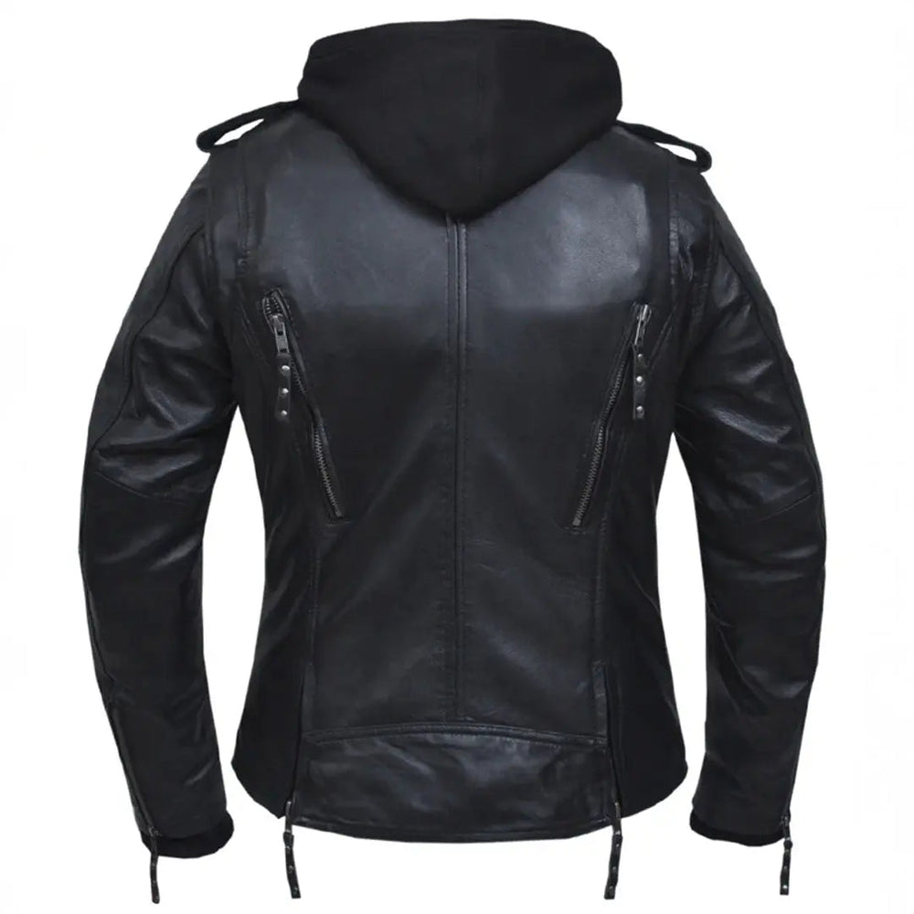 Open Road Women's Hooded Classic Leather Motorcycle Jacket EX-STOCK Canada 