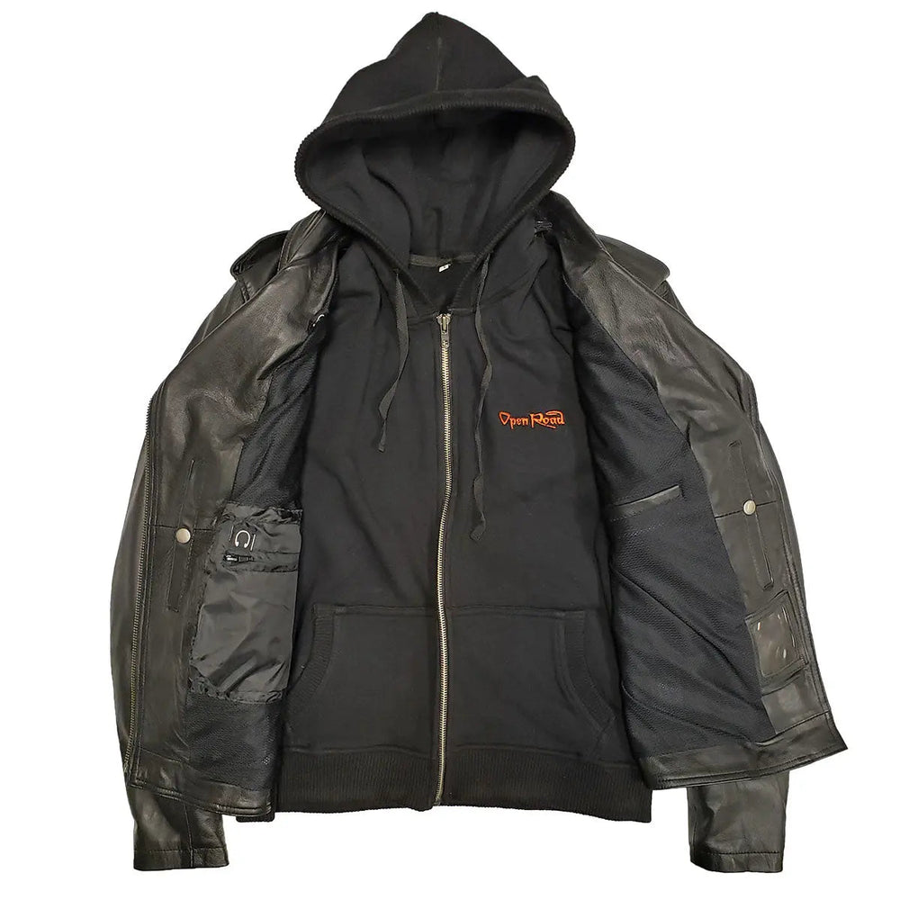 Open Road Women's Hooded Classic Leather Motorcycle Jacket EX-STOCK Canada 