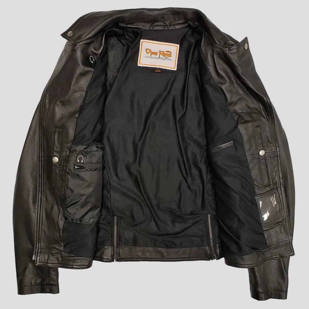 Open Road Women's Hooded Classic Leather Motorcycle Jacket 