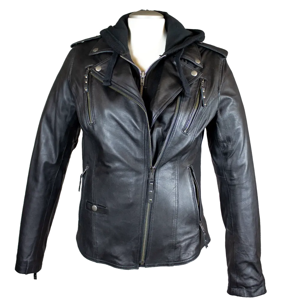 Open Road Women's Hooded Classic Leather Motorcycle Jacket EX-STOCK Canada 