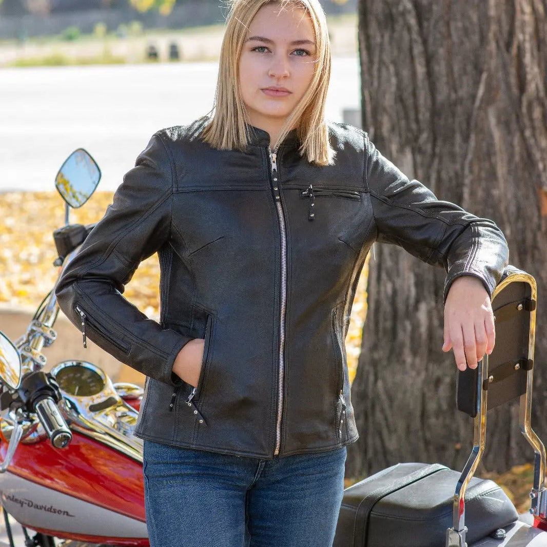 Open Road Women's Racer Leather Motorcycle Jacket EX-STOCK Canada 