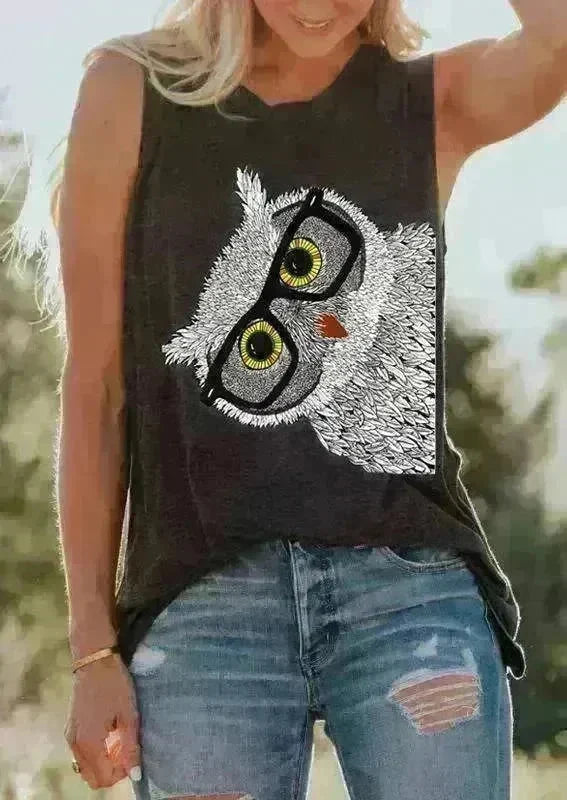 Owl Glasses Sleeveless Tank Top - EX-STOCK CANADA