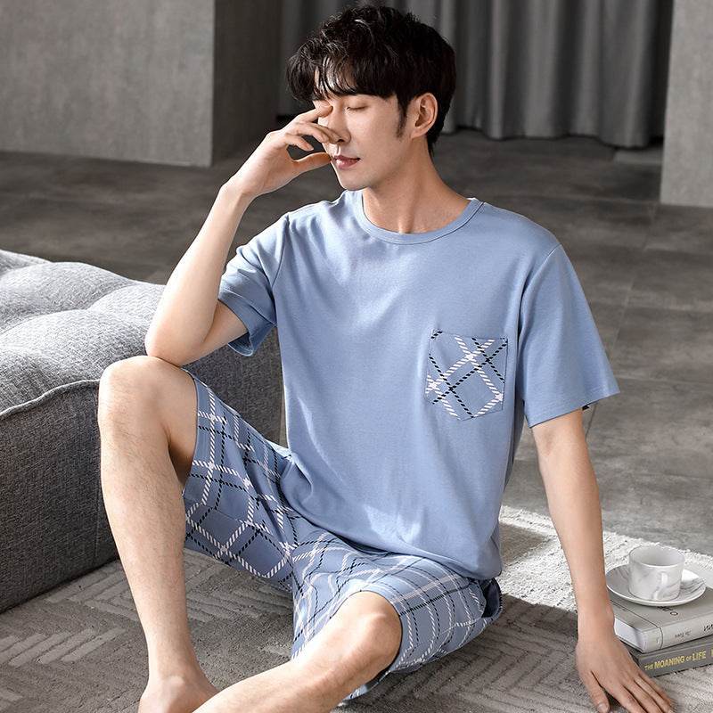 Pajamas Men's Summer Cotton Short Sleeve Shorts Suit  EX-STOCK CANADA