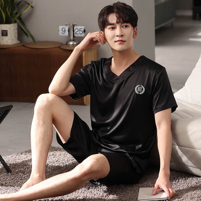 Pajamas Short-sleeved Shirt And Shorts Loose Ice Silk Suit Homewear  EX-STOCK CANADA
