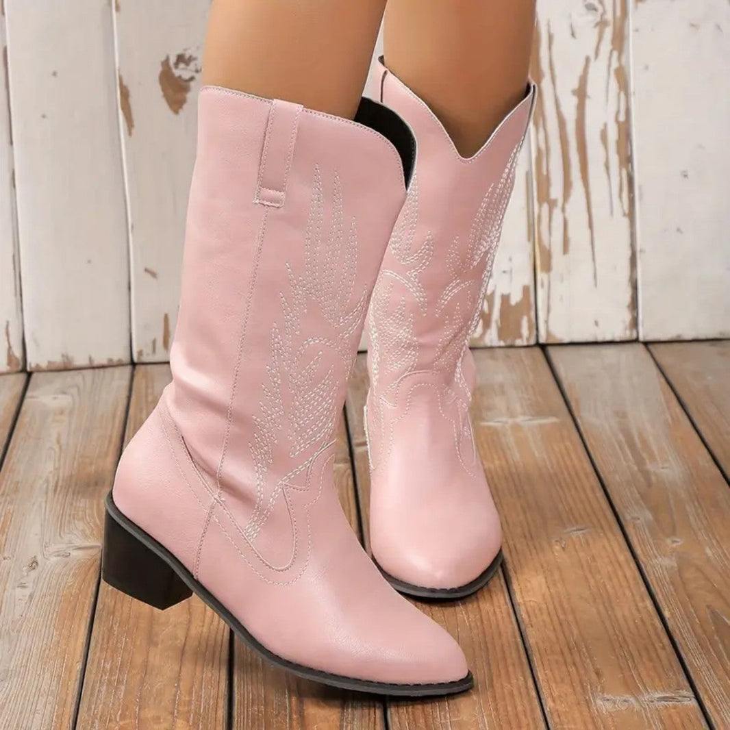 Plus Size Autumn New Mid-calf Riding Boots Embroidered Mid Heel Snow EX-STOCK Canada 