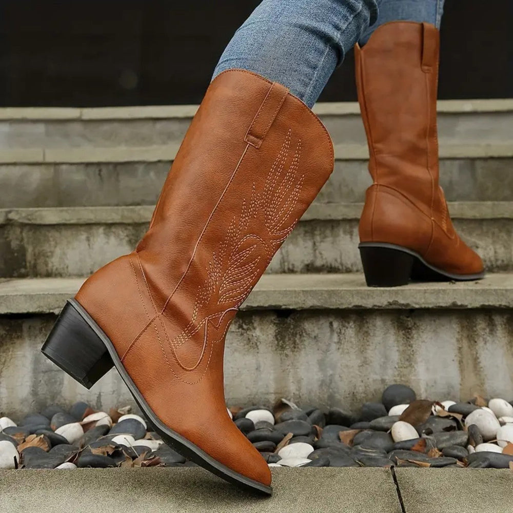 Plus Size Autumn New Mid-calf Riding Boots Embroidered Mid Heel Snow EX-STOCK Canada 