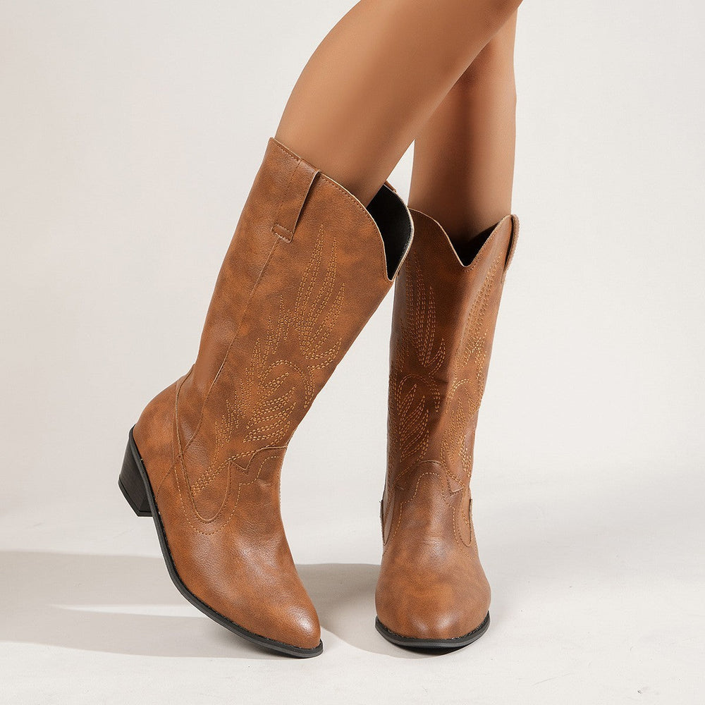 Plus Size Autumn New Mid-calf Riding Boots Embroidered Mid Heel Snow EX-STOCK Canada 