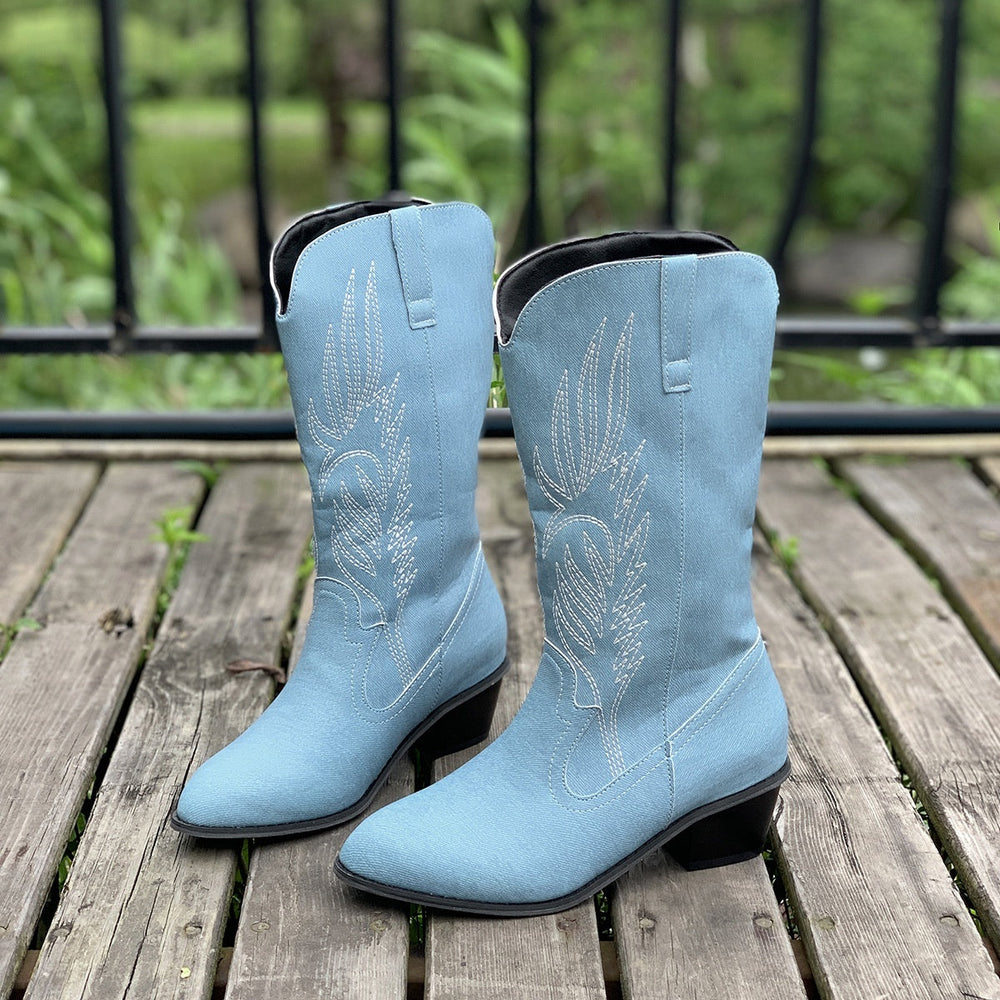 Plus Size Autumn New Mid-calf Riding Boots Embroidered Mid Heel Snow EX-STOCK Canada 