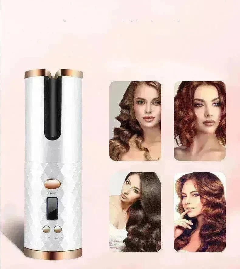 Portable LCD Hair Curler: Rechargeable, Ceramic, Auto Rotating - EX-STOCK CANADA