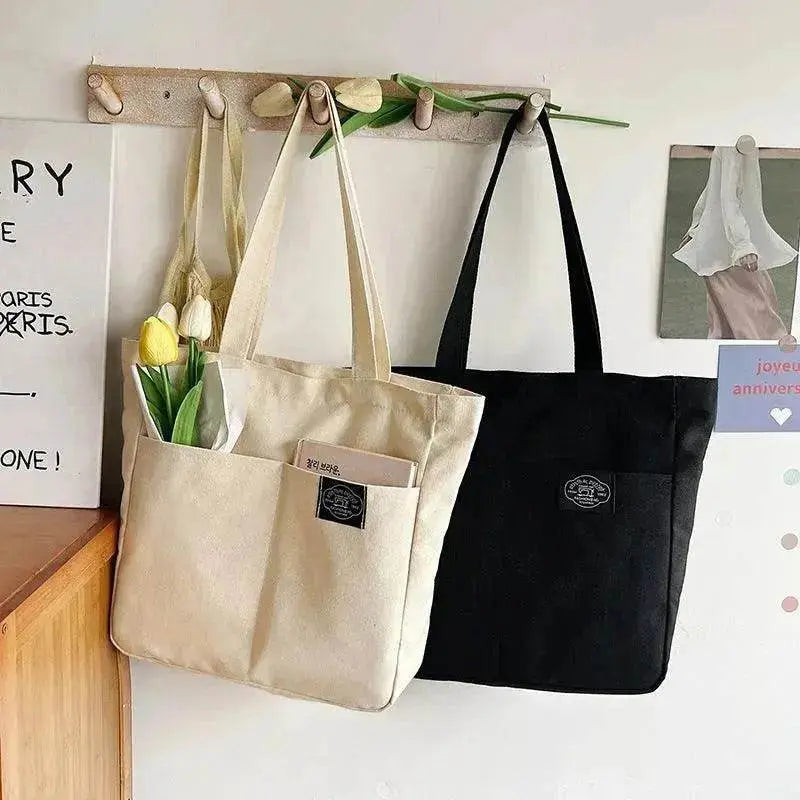 Preppy Style Canvas Handbags Women's Solid Color Simple Large Capacity Daily Shoulder Bag Multiple Pockets Shopping Bags Girls Students Tote Handbag. - EX-STOCK Canada