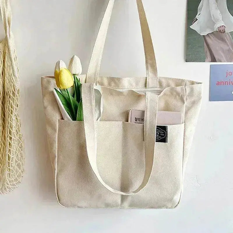 Preppy Style Canvas Handbags Women's Solid Color Simple Large Capacity Daily Shoulder Bag Multiple Pockets Shopping Bags Girls Students Tote Handbag. - EX-STOCK Canada