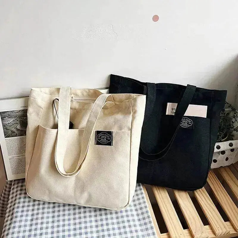 Preppy Style Canvas Handbags Women's Solid Color Simple Large Capacity Daily Shoulder Bag Multiple Pockets Shopping Bags Girls Students Tote Handbag. - EX-STOCK Canada