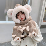 Rabbit Hair Cute Bear Hat Scarf Gloves EX-STOCK Canada 