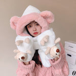 Rabbit Hair Cute Bear Hat Scarf Gloves EX-STOCK Canada 