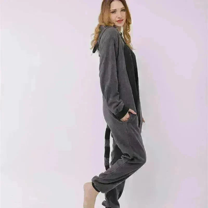 Raccoon cartoon animal one-piece pajamas polar fleece material - EX-STOCK CANADA