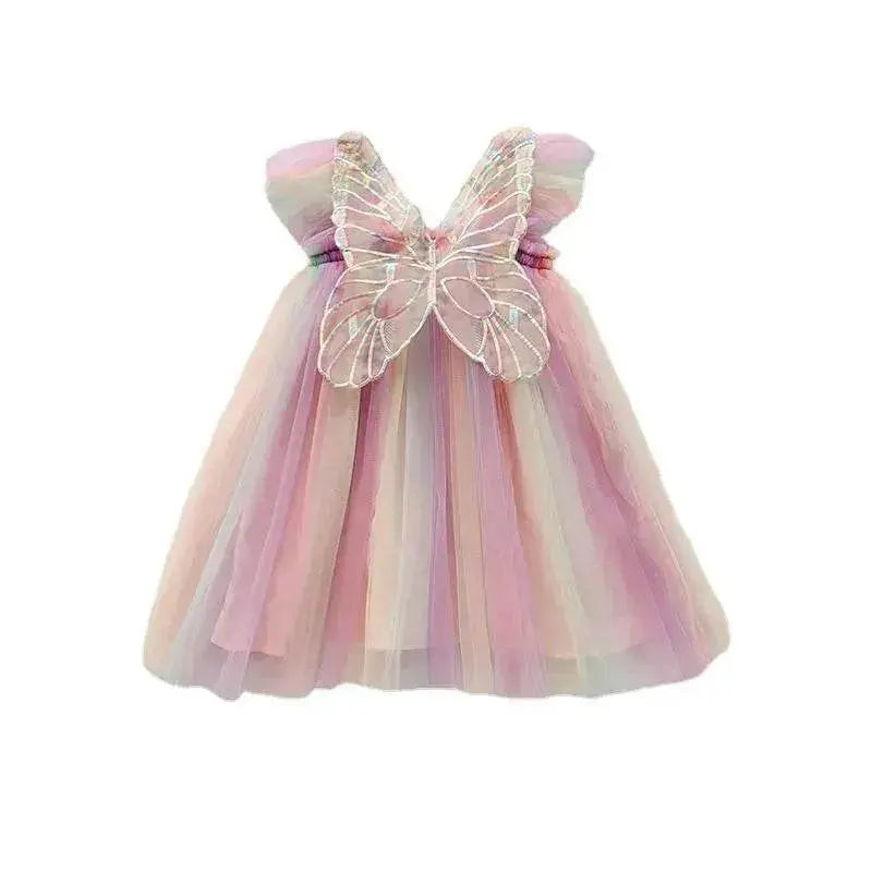 Rainbow Butterfly Wings Mesh Girl Dress - EX-STOCK Canada