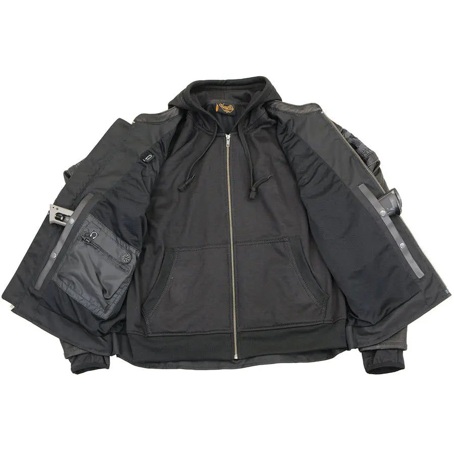 Veste de scooter croisée pour hommes Milwaukee Leather avec crânes réfléchissants et capuche amovible à manches longuesEX-STOCK Canada 