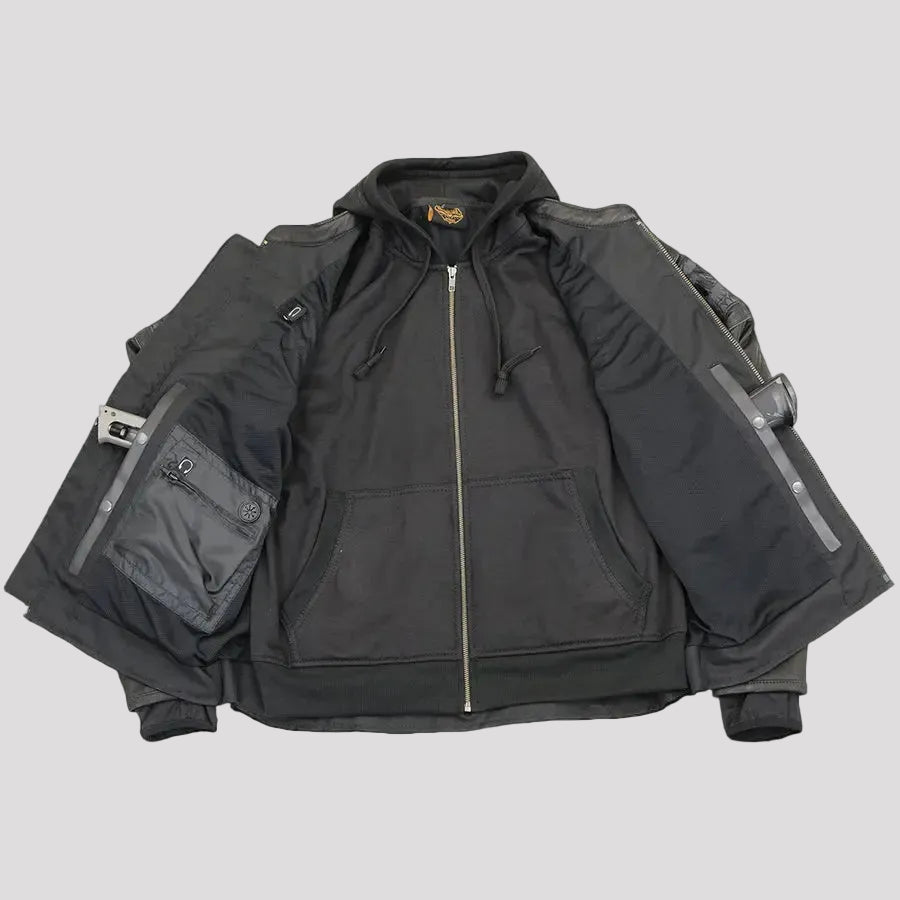 Milwaukee Leather Men's Crossover Scooter Jacket w/ Reflective Skulls & Full Sleeve Removable Hoodie 