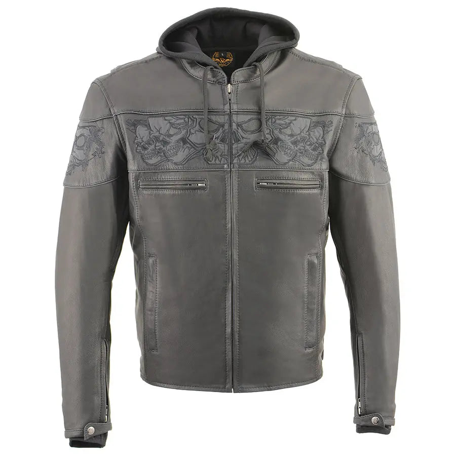 Veste de scooter croisée pour hommes Milwaukee Leather avec crânes réfléchissants et capuche amovible à manches longuesEX-STOCK Canada 