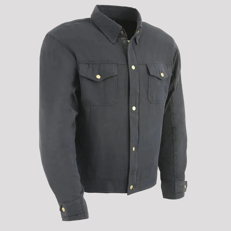Milwaukee Leather Men's Black Armored Biker Shirt w/ Reinforced Fibers 