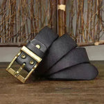 Retro Washed Matte Top-grain Leather Brass Buckle Belt - EX-STOCK CANADA