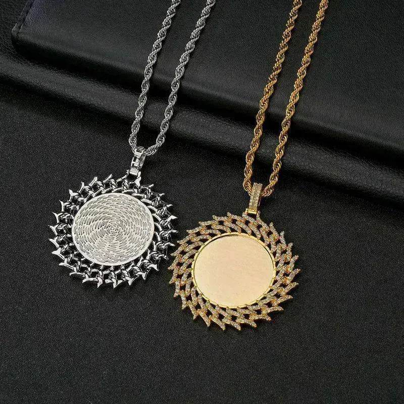 Round Diamond Sun Flower Frame Couple Commemorative Necklace - EX-STOCK Canada