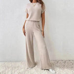 Round Neck Solid Color Fashion Knitted Top And Trousers Two-piece Set - EX-STOCK Canada