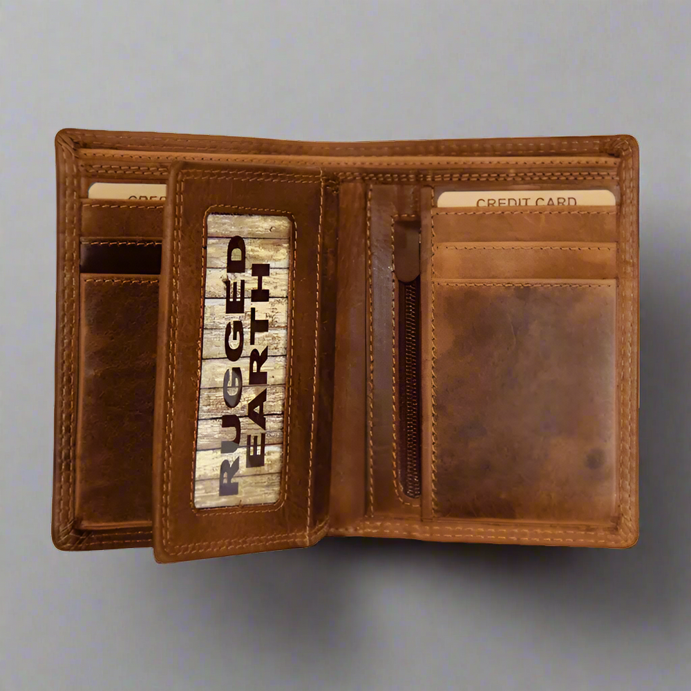 Rugged Earth Men's Trifold Leather Wallet with Zip Coin Pocket EX-STOCK Canada 
