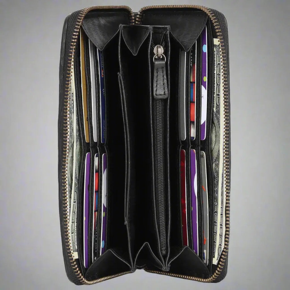 Cartera de mujer Rugged Earth con cremallera y costura tipo látigoEX-STOCK Canada 